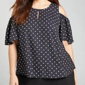 Lane Bryant Flutter Sleeve Cold Shoulder Top Polka Dots Size 18